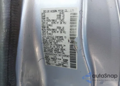 2002 Nissan Frontier Xe z USA, uszkodzony, nr VIN 1N6DD26SX2C321892